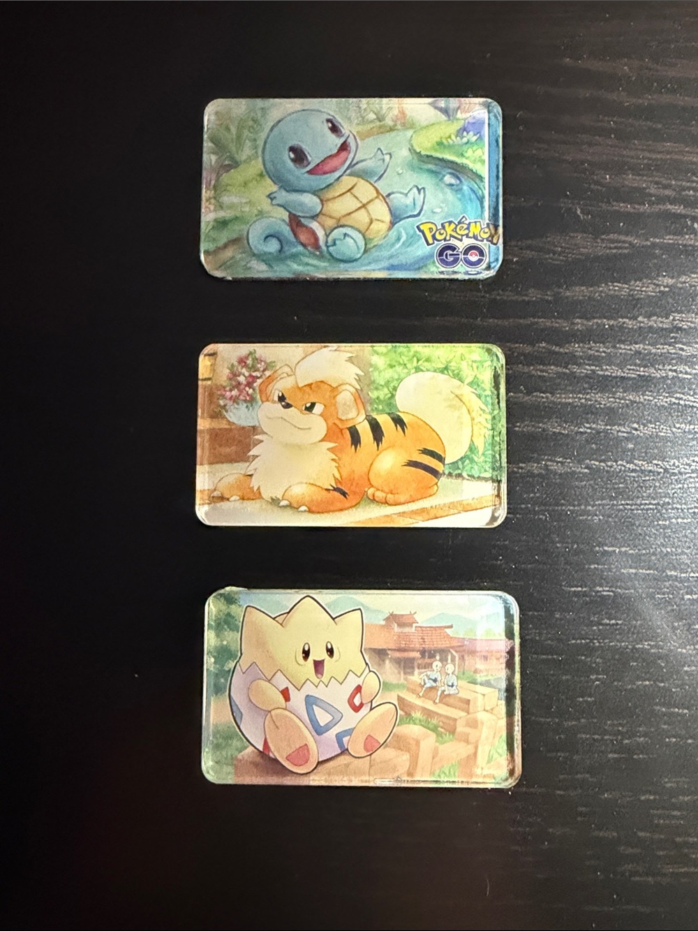 3 pack homemade Pokemon refrigerator magnets- Squirtle, Growlithe & Togepi